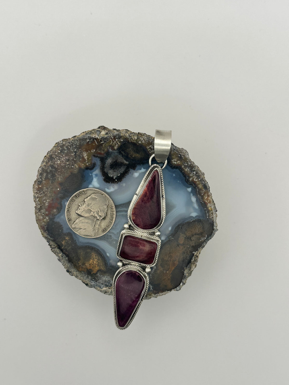 JAS Purple Spiny 3 Stone Cluster Pendant