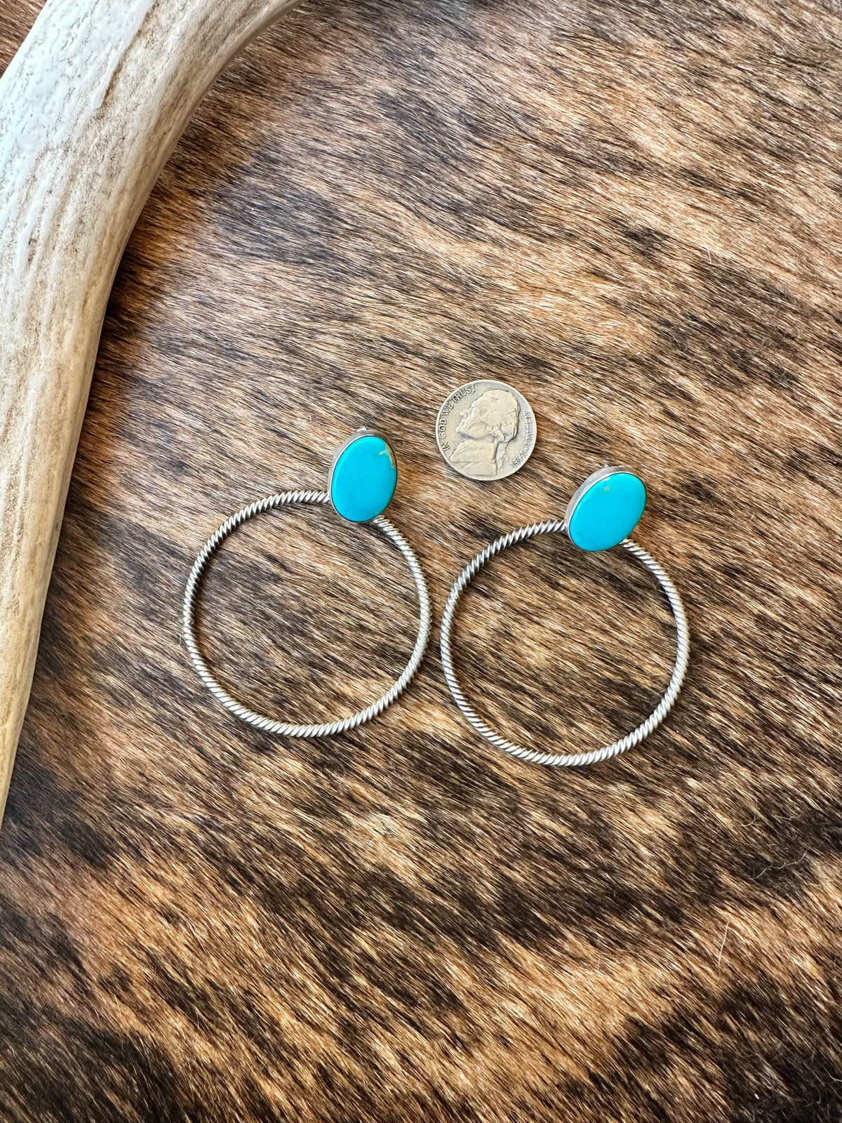 Verley Betone Sterling and Kingman Turquoise Hoop Earrings