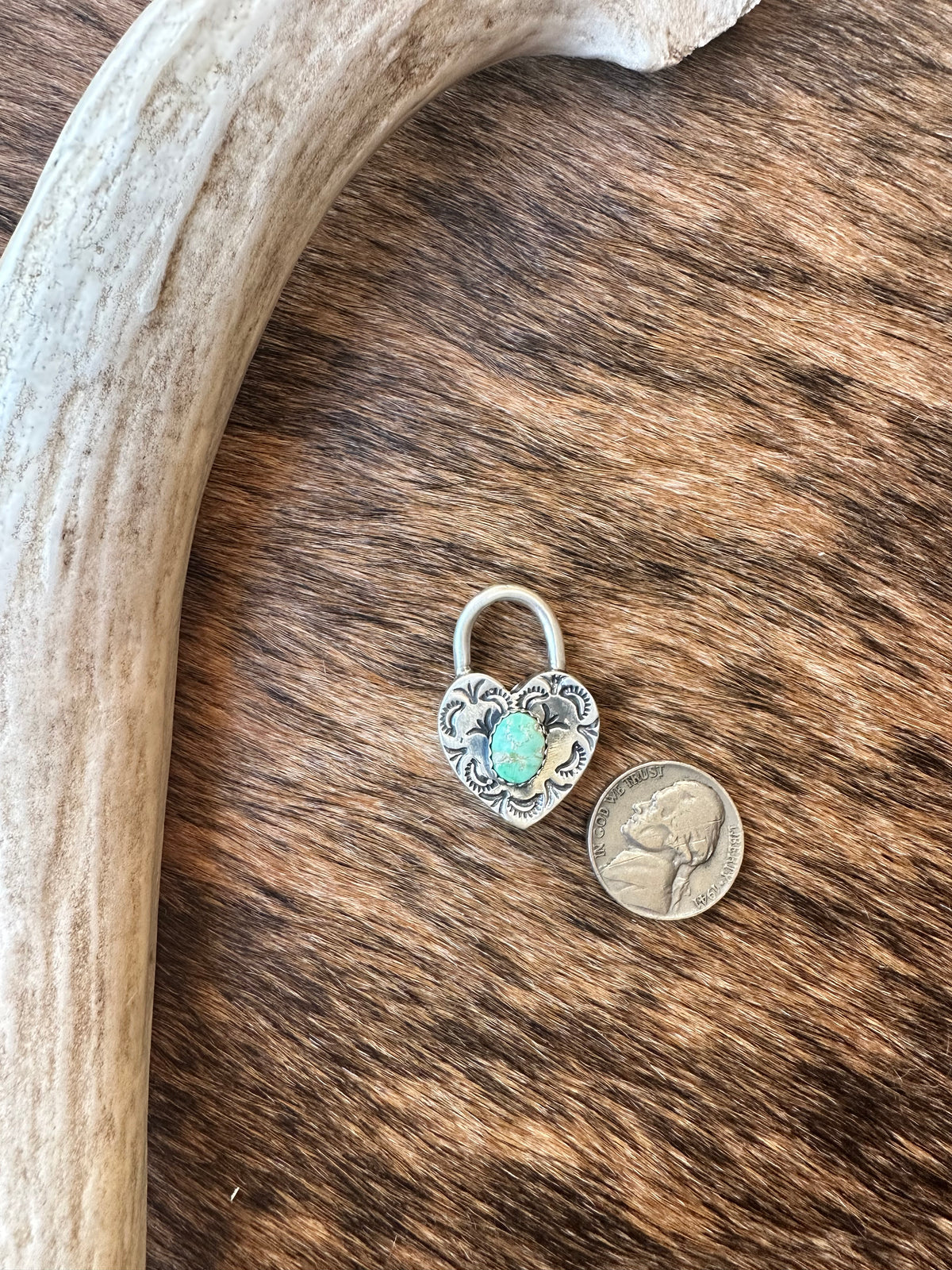 Stamped H Turquoise Charm Heart Pendant
