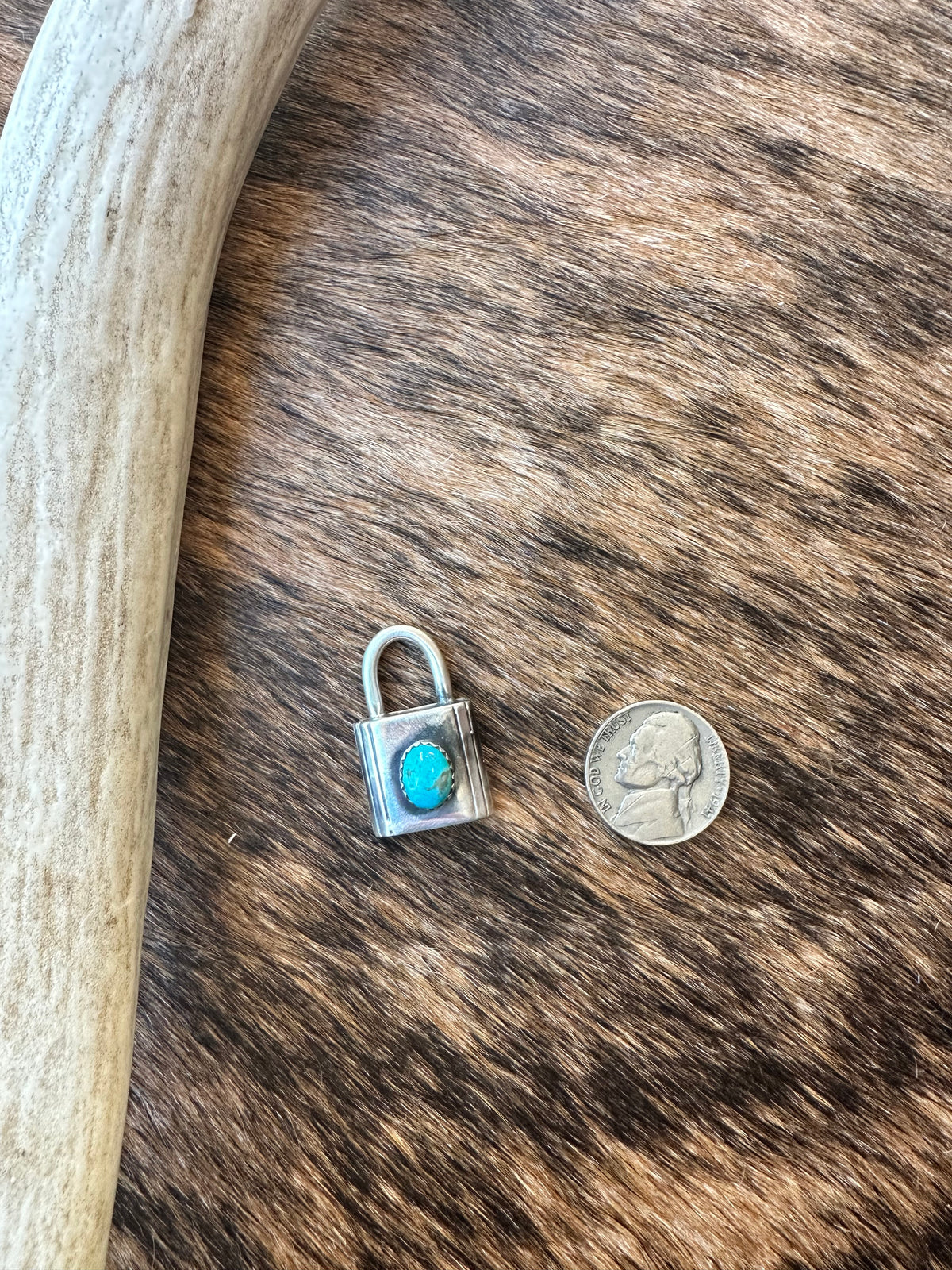 Stamped H Turquoise Charm Pendant
