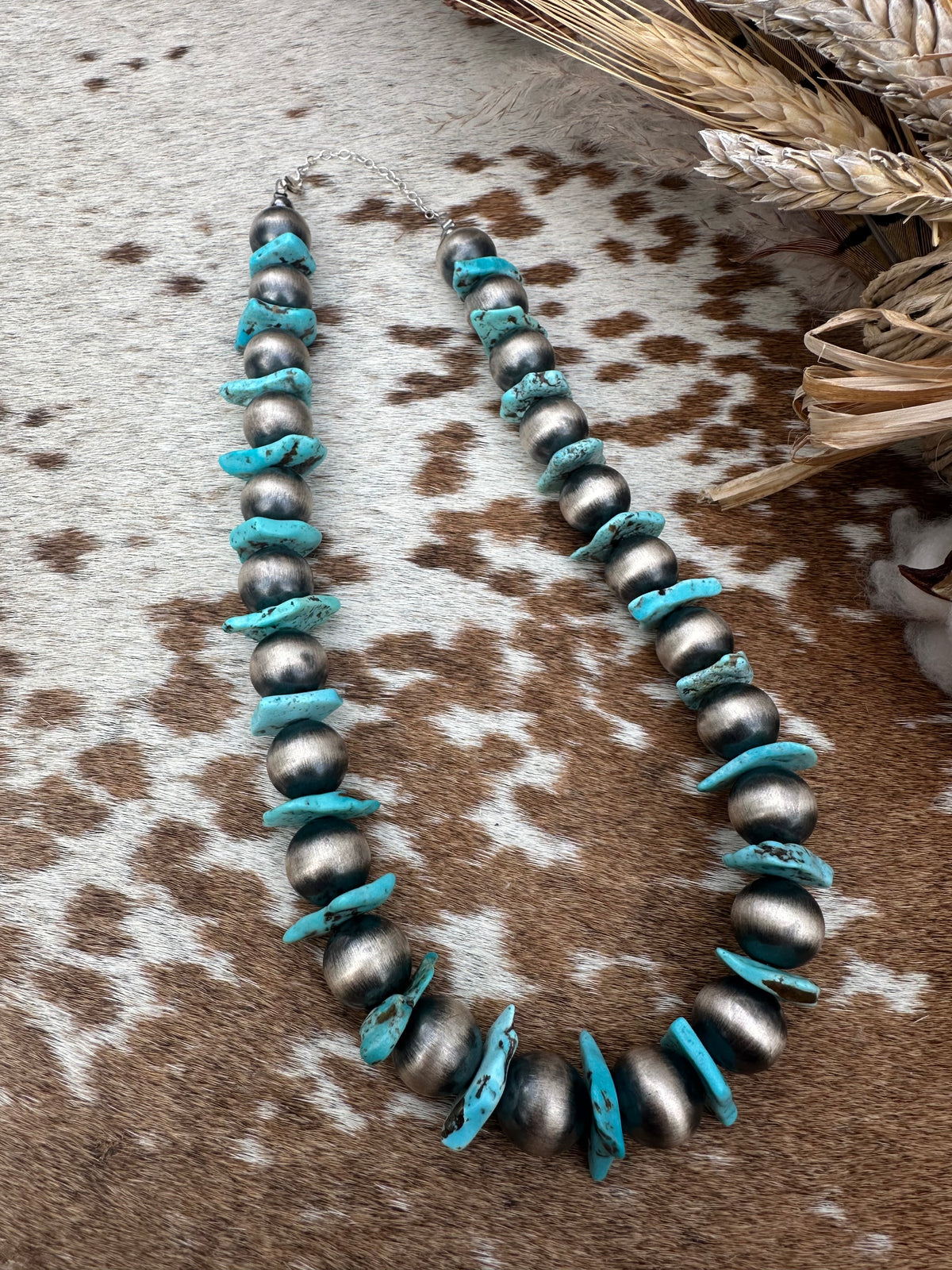 Sterling Silver Pearl and Turquoise Necklace