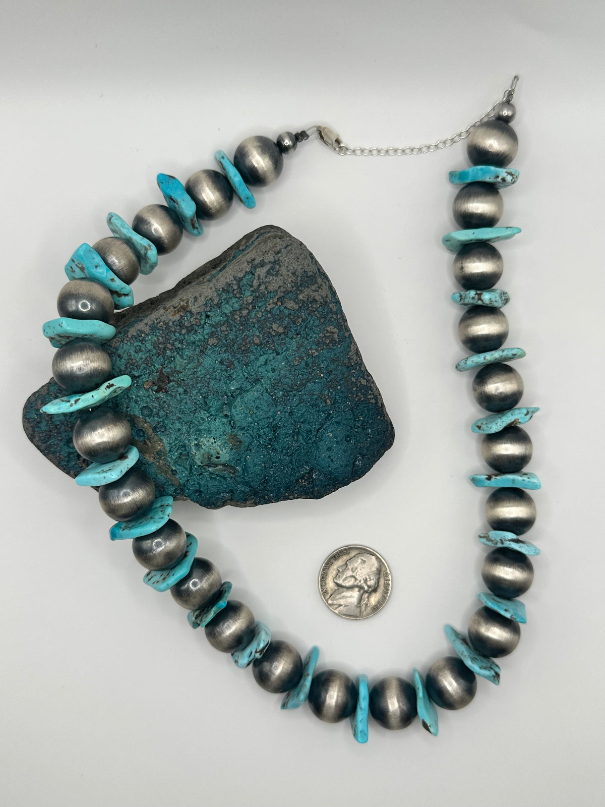 Sterling Silver Pearl and Turquoise Necklace