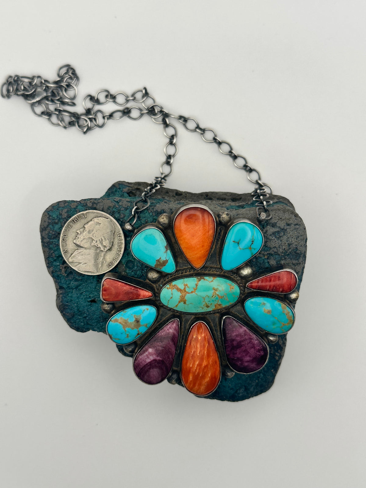 P Skeets Turquoise and Spiny Cluster Necklace