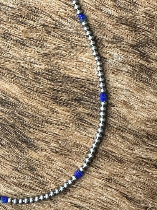Blue Lapis and Sterling Silver Pearls Choker