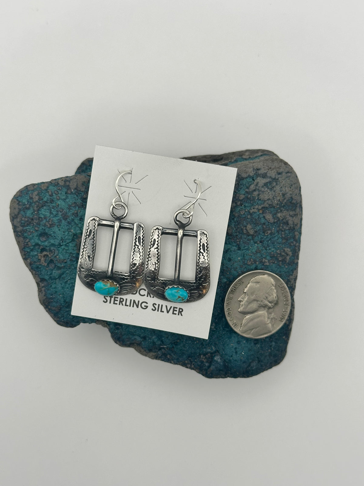 PW Single Stone Turquoise and Sterling Stirrup Earrings