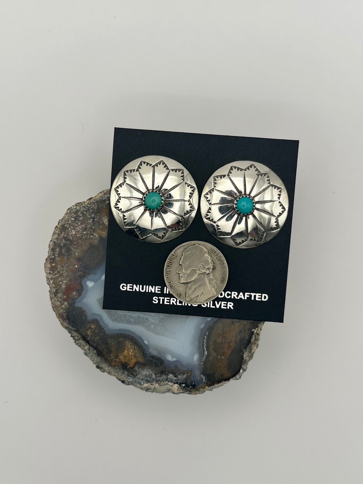 Native Made Concho Silver Studs and Turquoise