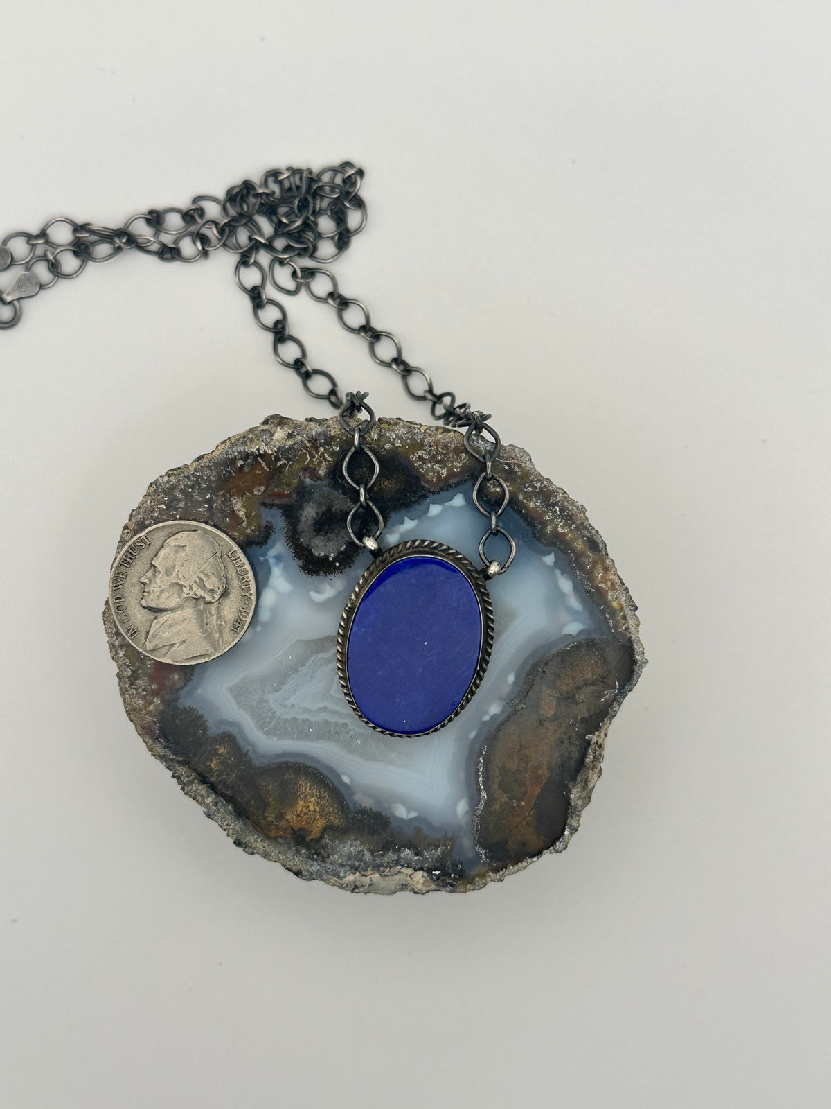 Blue Lapis and Sterling Silver Rondelle Graduated Necklace