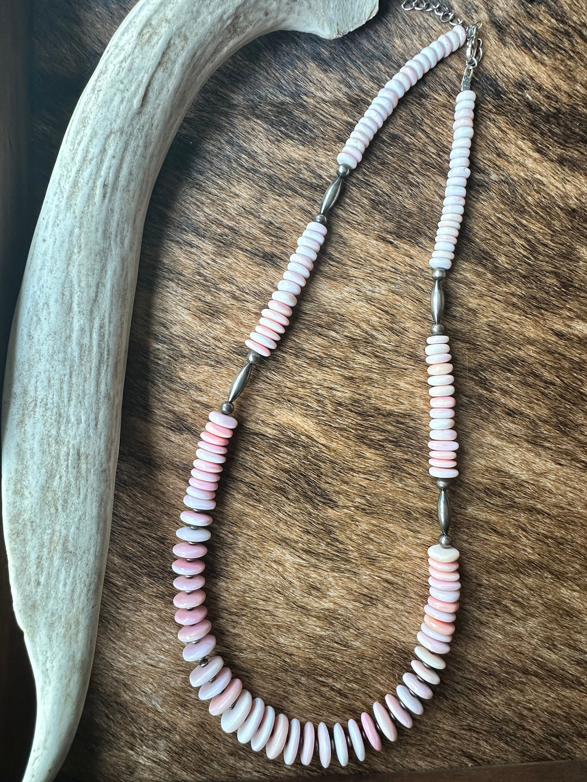 Sterling Torpedo Pearls and Graduated Pink Conch Necklace