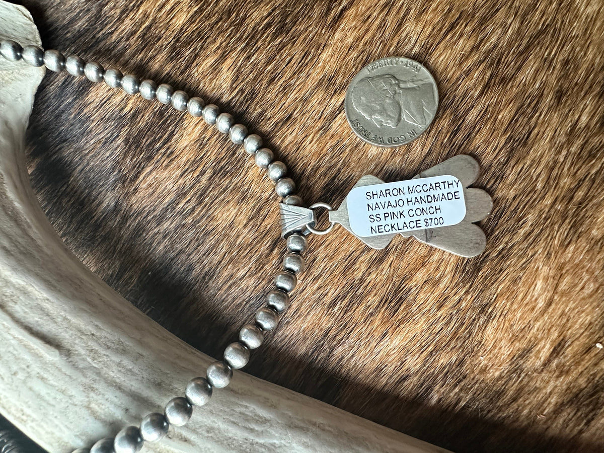 Sharon McCarthy Pink Conch Pendant and Pearl Necklace
