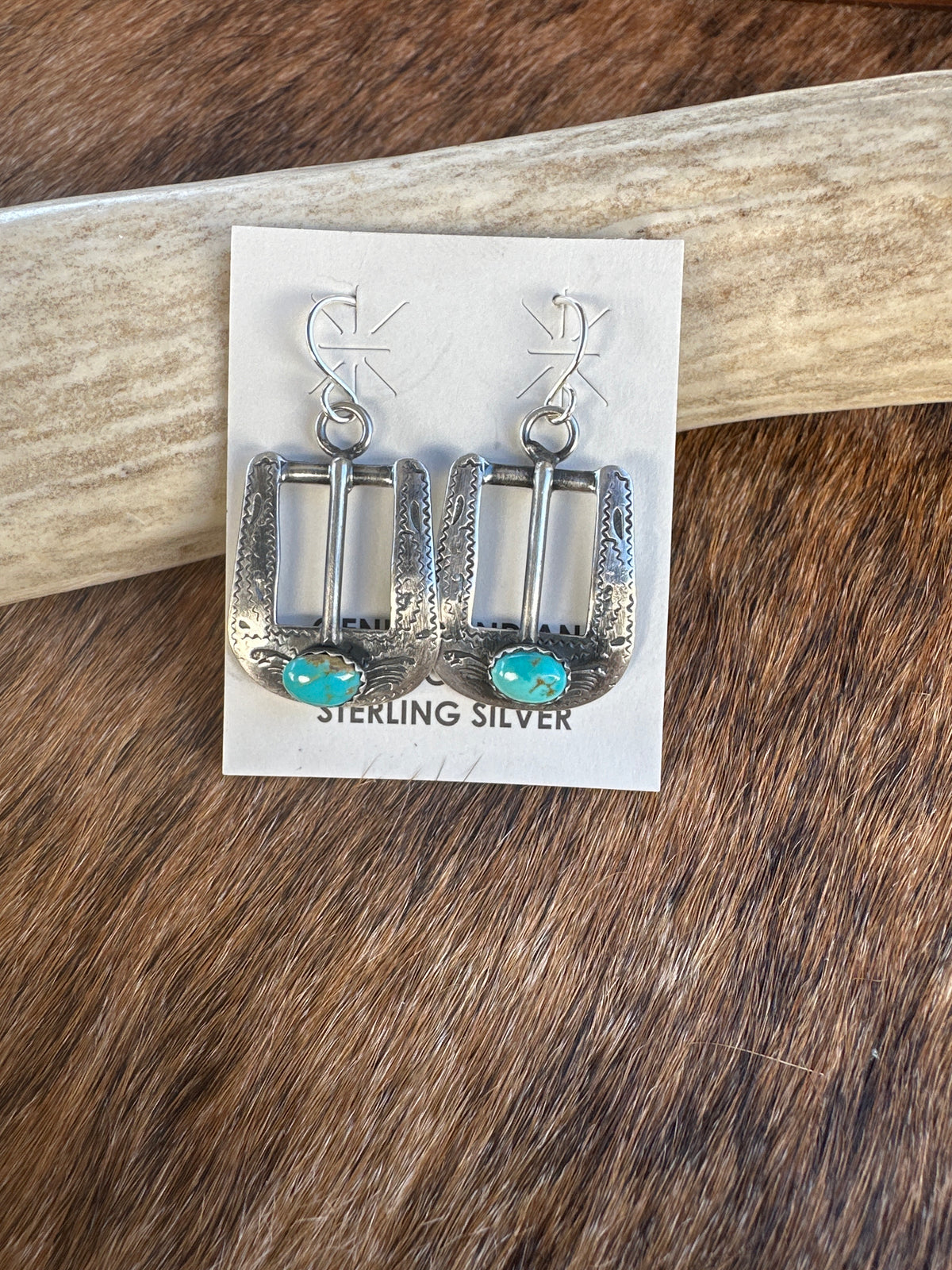 PW Single Stone Turquoise and Sterling Stirrup Earrings