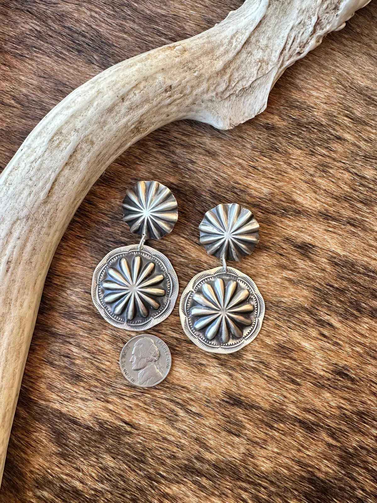 Sterling Silver Dangle Concho Earrings