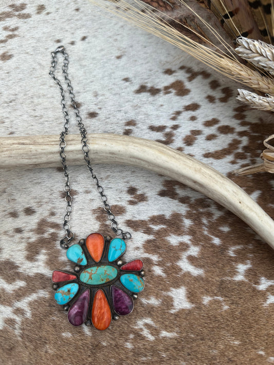 P Skeets Turquoise and Spiny Cluster Necklace