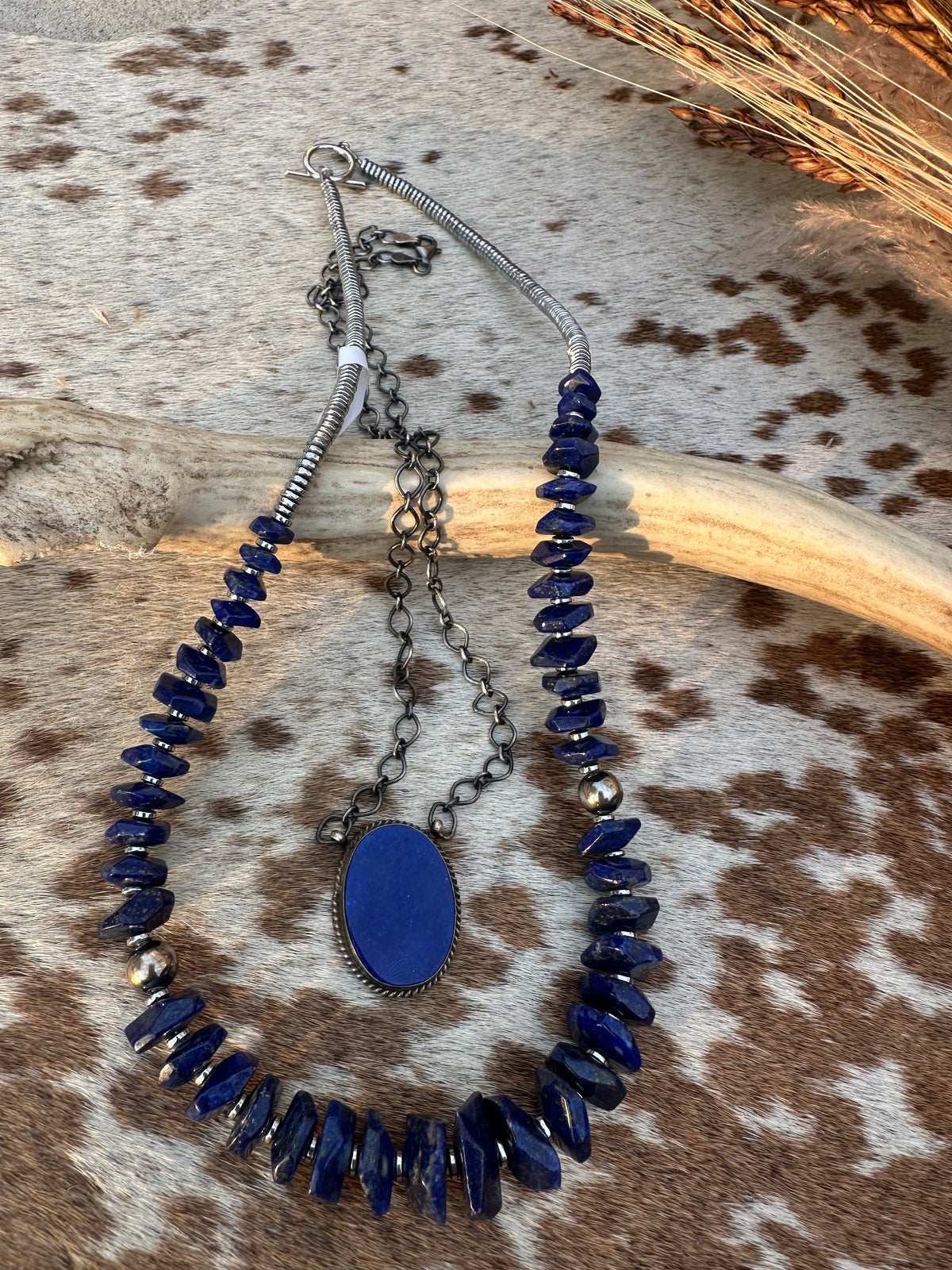 Blue Lapis and Sterling Silver Graduated Chip Necklace
