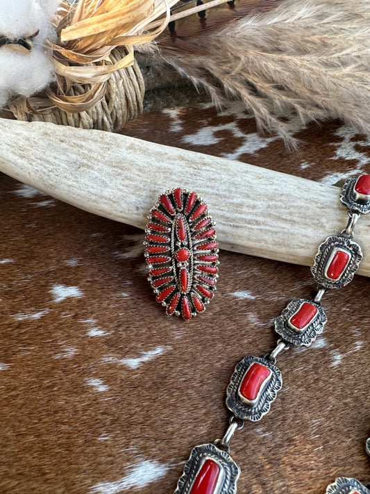 Erick Wylie Red Coral Ring Size 7.25