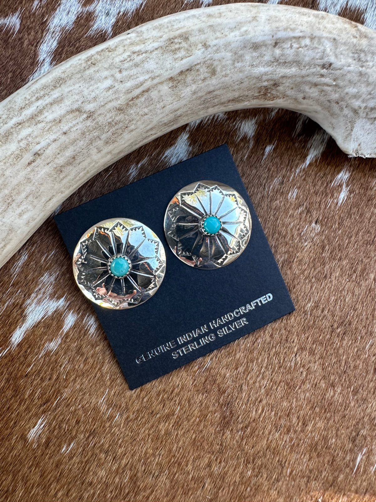Native Made Concho Silver Studs and Turquoise