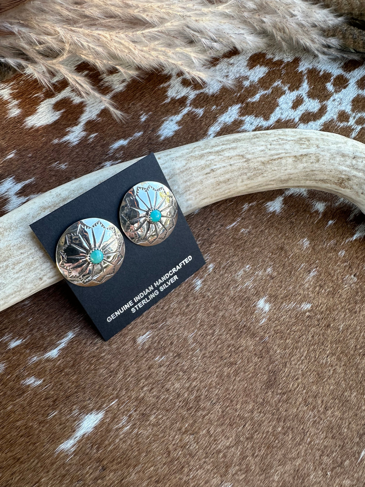 Native Made Concho Silver Studs and Turquoise
