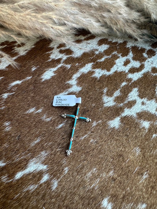 Ina Losiloo Zuni Turquoise Cross Pendant