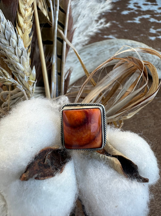 Begay Square Orange Spiny Ring Size 9